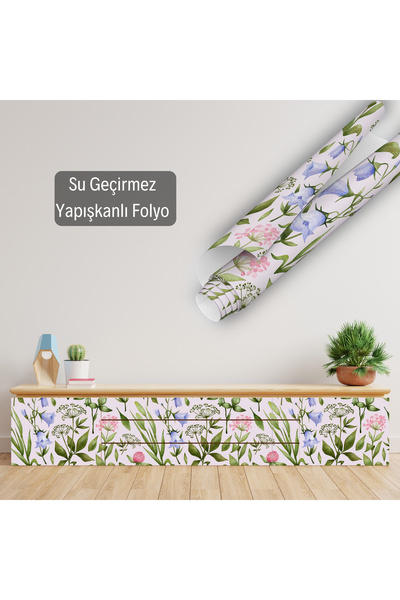 Dekoros Rengarenk Çiçekli Yapışkanlı Folyo, Masa Raf, Dolap Kapağı, Tezgaharası Kaplama Kağıdı 45x500cm 0812