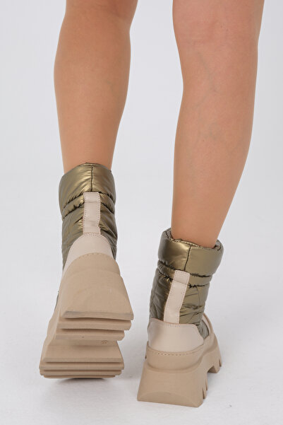 Madam Kifi PARLAK HAKİ YEŞİL KREM KADIN KAR BOTU