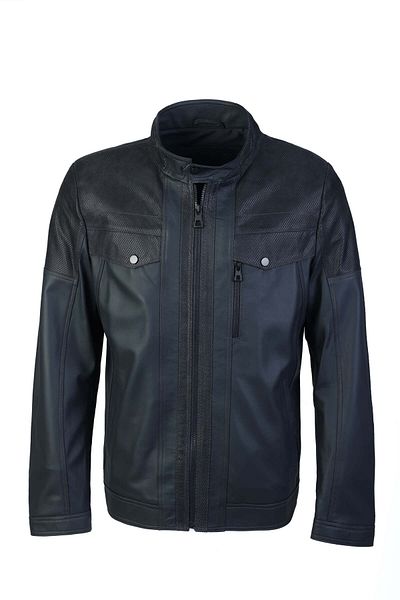 Tamer Tanca Navy Blue Genuine Leather Men's Coat