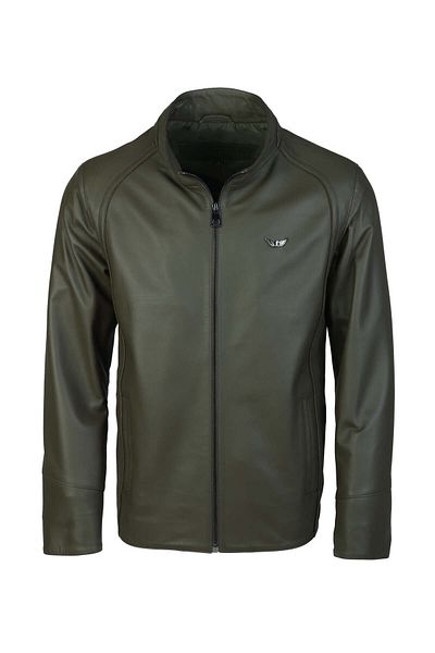 Tamer Tanca Genuine Leather Men's Green Coat