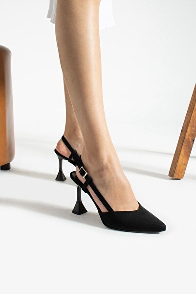 GS GAMZE SHOES PANTOF DE ȘAMPAGNE CU TOC DIN SATIN CREPE NEGRU