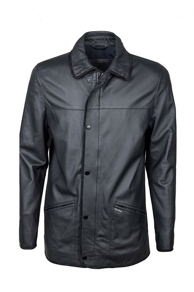 Tamer Tanca Genuine Leather Men's Black Coat