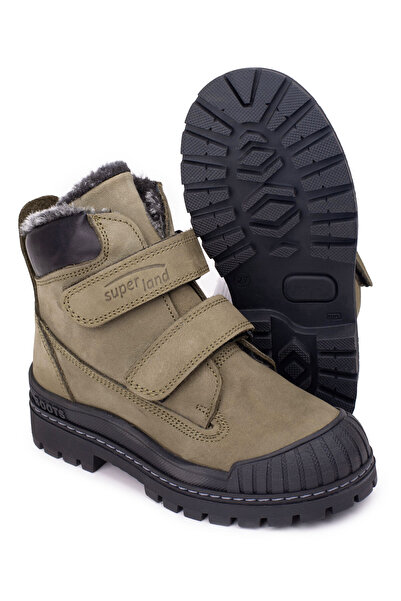 Süperland Hakiki Deri Gerçek Deri Haki Renk Çocuk Botu Unisex