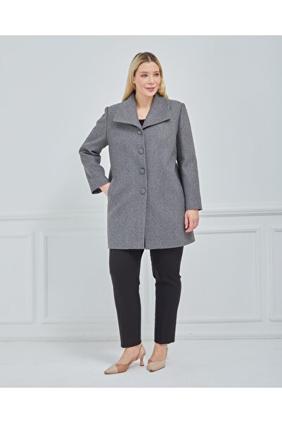 Fagi Women's Large Size Gray Handkerchief Collar Coat