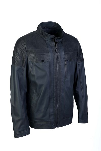 Tamer Tanca Navy Blue Genuine Leather Men's Coat
