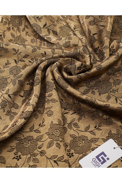 Scarf Shiny Jacquard Flower Pattern Shawl - Gold Black -