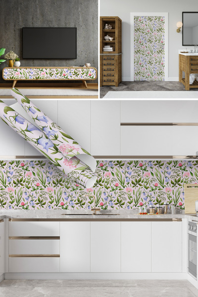 Dekoros Rengarenk Çiçekli Yapışkanlı Folyo, Masa Raf, Dolap Kapağı, Tezgaharası Kaplama Kağıdı 45x500cm 0812