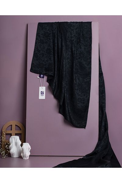 Scarf Μαύρο γυαλιστερό σάλι με λουλούδια ζακάρ