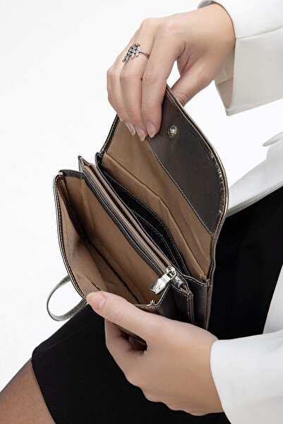 Tamer Tanca Women's Vegan Anthracite Patent Leather Wallet Wallet