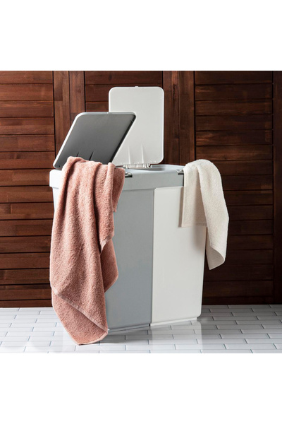 Motek Technow 80 Litre Dokunmatik Laundry Kirli Çamaşır Sepeti Gri Beyaz