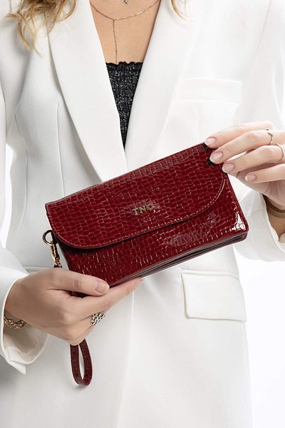 Tamer Tanca Women's Vegan Claret Red Patent Leather Wallet