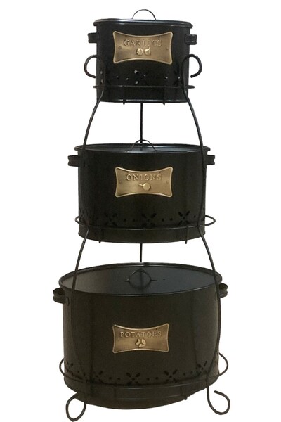 TOPTANFONİ 3 Katlı Ferforje Lüx Patates, Soğan Ve Sarımsak Saklama Kovası Sep...