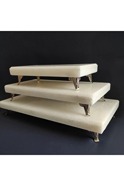 Zeybek Marble Gerçek Mermer Sunumluk & Stand 3'lü Set Gümüş Ayak
