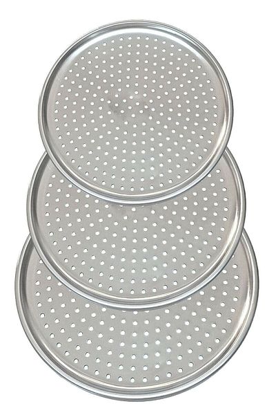 TOPTANFONİ Set of 3 Luxury Perforated Pizza Tray Lahmacun Pita Tray 28-32-36 Cm
