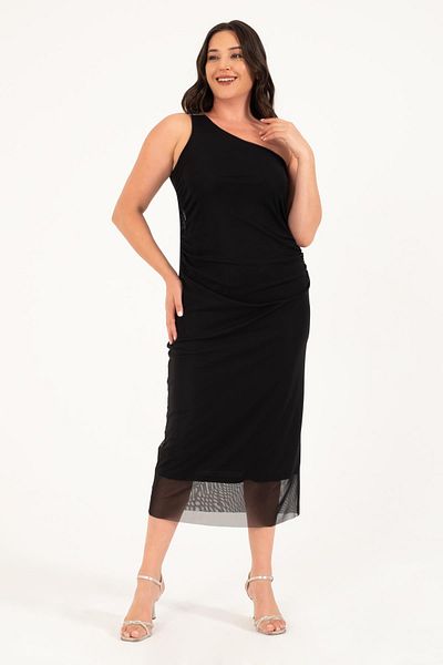 MYLİNE Lined Metallic Buckle Detail Tulle Dress