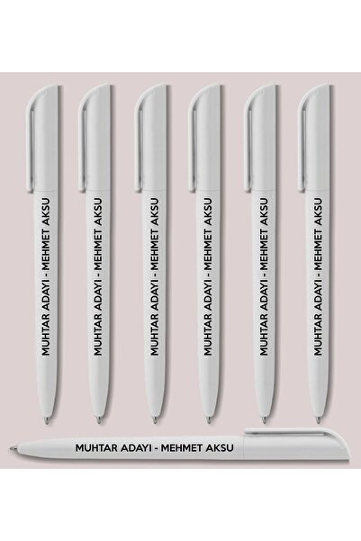 Bk Gift Muhtar Adaylarına Özel Promosyon Beyaz Plastik Tükenmez Kalem, Seçim ...