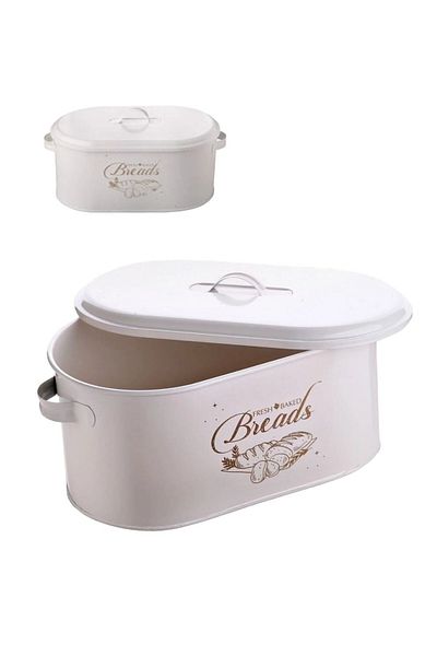 TOPTANFONİ Set of 3 Metal Covered Bread Bowl, Metal Tray and Tableware Bread Bowl WHITE