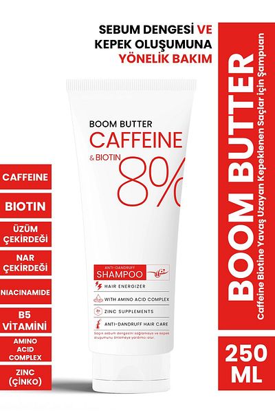 BOOM BUTTER 250 ML Caffeine Biotine Slow Growth Hair Shampoo - Dander