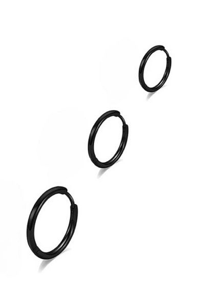 MAZEN Triple Stainless Surgical Steel Hoop Earrings (8 mm,10 mm,12 mm) Black Color