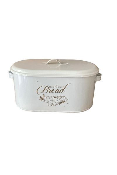 TOPTANFONİ Metal Large Size Patterned Bread Bowl with Lid White