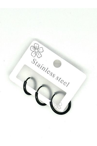 MAZEN Triple Stainless Surgical Steel Hoop Earrings (8 mm,10 mm,12 mm) Black Color