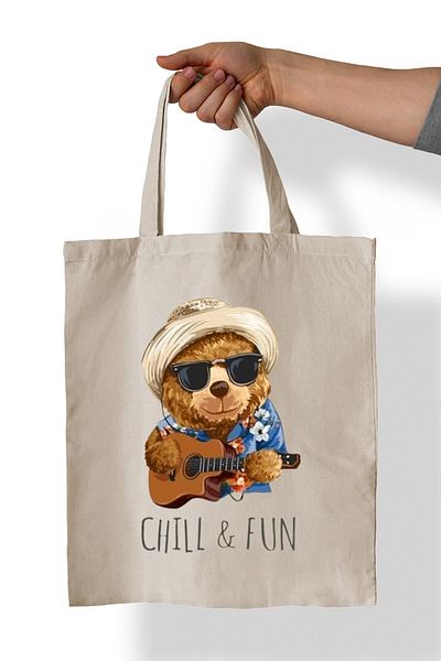 remonz Chill Bear Printed 100% Cotton 35x38 cm υφασμάτινη τσάντα