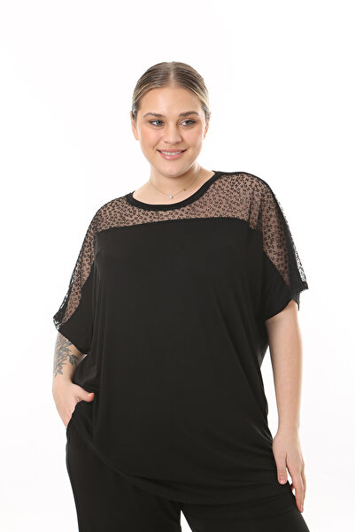 XL Modam WOMEN'S LARGE SIZE CHEST SLEEVE TULIP LYCRAL BLACK TUNIC