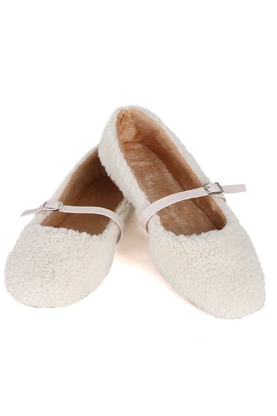 RENKLİBUTİK PLUSH FEATHER ANKLE TIE WOMEN'S HOUSE SHOES BALLET