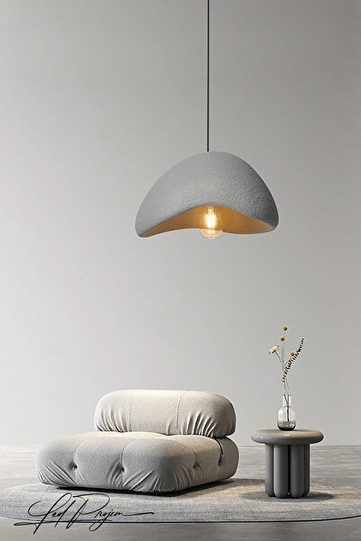 LED PROJEM Kaya Beton Tekli Sarkıt Avize Beton E27 Modern Avize 30cm Çap Gri