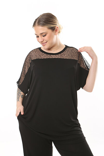 XL Modam WOMEN'S LARGE SIZE CHEST SLEEVE TULIP LYCRAL BLACK TUNIC