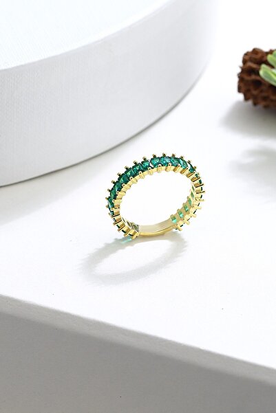 MySilvers Baget Taşlı Yeşil Zirkon Tamtur Yüzük