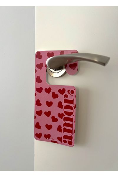 The Istanbul Event Valentine's Day Pink Heart Door Handle Hanger - Amor Written Door Hanger