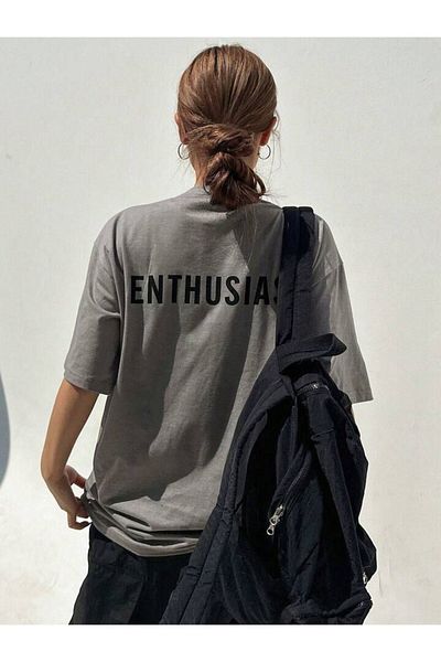 AFROGİYİM Unisex Enthusiasm Μπροστινό Πίσω Μπλουζάκι με στάμπα Oversize