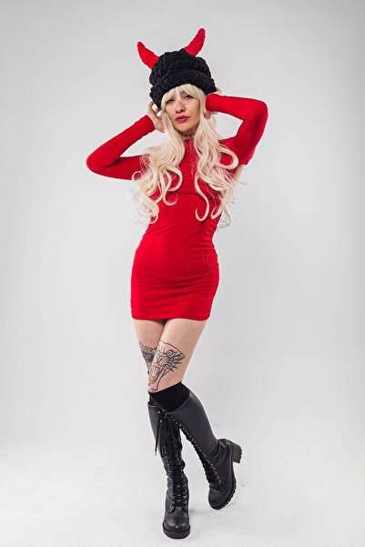 Bak Moda Backless Long Sleeve Red Basic Dress