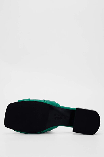 Tamer Tanca Women's Genuine Leather Green Heeled Slippers