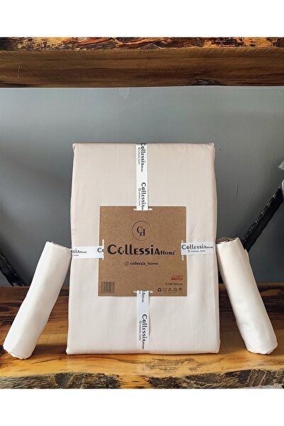 CollessiaHome 100% Cotton Satin Double Flat Sheet Set (WITHOUT RUBBER) 240x260 Cm - Light Beige