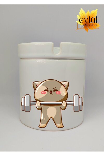 Eylül Design منفضة سجائر سيراميك مطبوعة بتصميم خاص على شكل قطة رياضية بدون رائحة