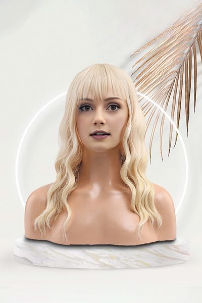 KONAK PERUK Wavy Short Riveted Fiber Synthetic Wig - Platinum
