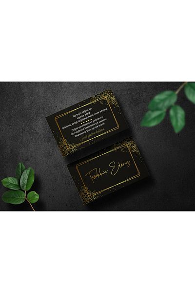 anka design Thank You Card Double-Way Print Black and Gold with Cellophane (8X5CM) 350gr Coated - 25 Pieces
