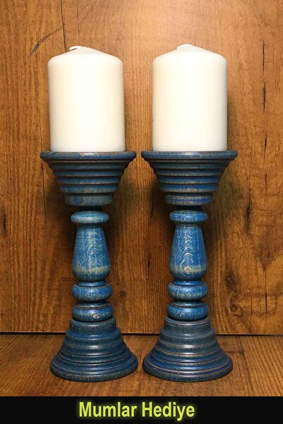 deepowls Eva Koleksiyonu İkili mumluk Seti Ahşap Dekoratif Blok Mum Tutucu Şa...