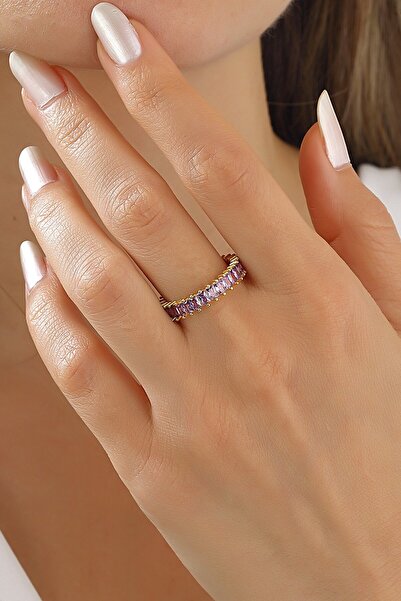 MySilvers Baget Taşlı Ametist Tamtur Yüzük