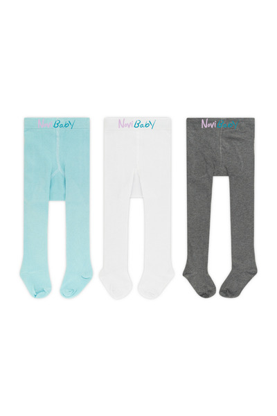 Novibaby طقم جوارب طويلة قطنية للأطفال والرضع مكون من 3 قطع - أبيض إكرو وردي