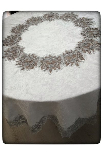 ÇeyizHan Round Fiskos Velvet Tablecloth