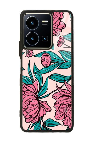 Spoyi غلاف هاتف لامع لهاتف Vivo Y22s بتصميم زهور فوشيا