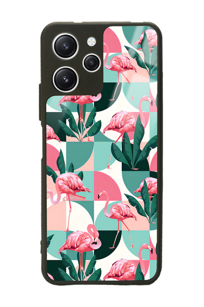 Spoyi حافظة هاتف لامعة بتصميم ورق حائط فلامينجو ريترو لهاتف Xiaomi Redmi 12