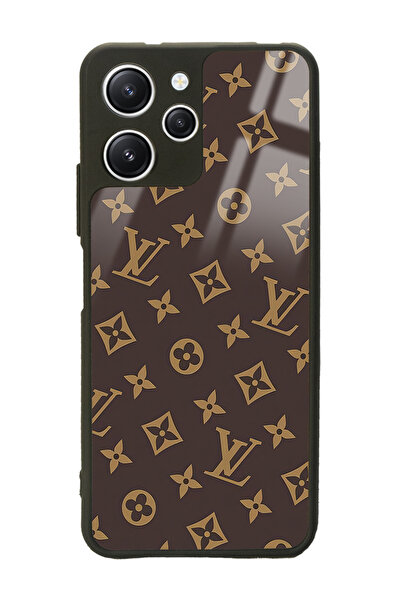 Spoyi Xiaomi Redmi 12 Kahverengi LV Tasarımlı Glossy Telefon Kılıfı