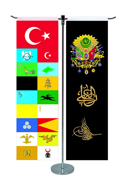 Özel Flama Bayrak Türk Devletleri ve osmanlı arma tuğra T model masa bayrak seti