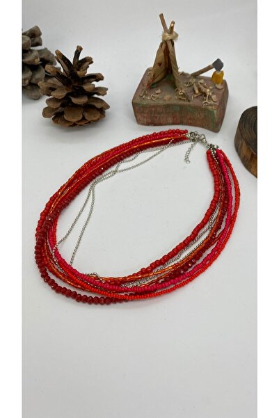 Porsuk Alternatif El Yapımı Etnik Otantik Hippi Bohem Kristal Boncuk Çoklu Kolye