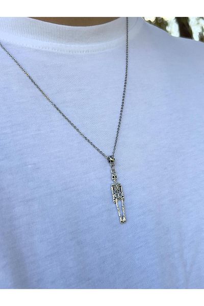 Piercing Market Steel & Silver Men's Silver Color Skeleton Figured Necklace