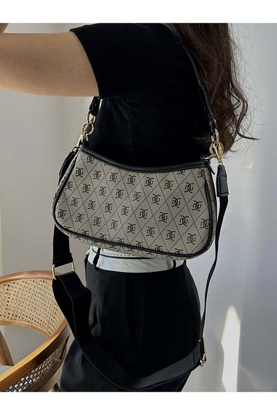 LEONAS Patterned Women's Shoulder and Shoulder Bag Black